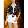 thumbnail image 5 of HAPPY BAY Women's Beach Funny Santa Claus Party Shirt Blouse Button Down Tops Hawaiian Christmas Tree Gifts Shirts for Women L Xmas Theme, Black, 5 of 5