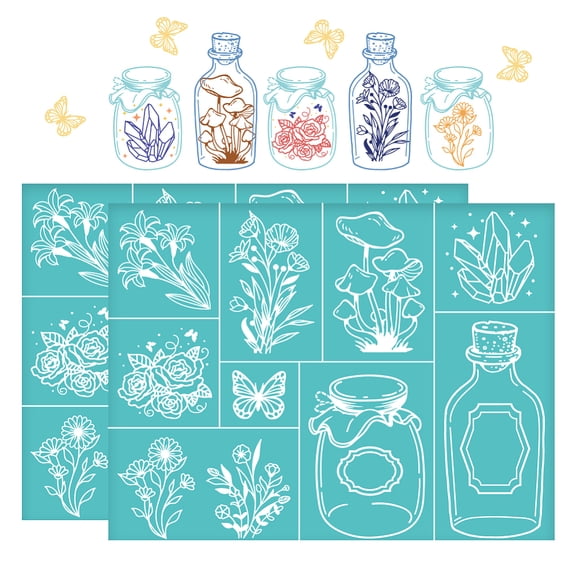 Self-Adhesive Silk Screen Printing Stencil for Painting on Wood DIY Decoration T-Shirt Fabric Turquoise Bottle 280x220mm