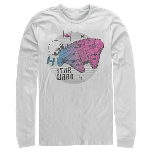 Men's Star Wars: The Rise of Skywalker Ombre Millennium Falcon Long Sleeve Shirt White Medium