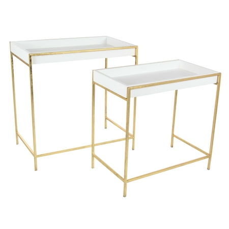 Modern Console Table - Decmode Set of Two - 20 and 22 Inch Modern Iron and Wood Console Tables, Gold