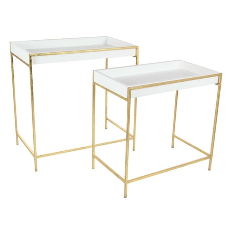 Decmode Set of Two - 20 and 22 Inch Modern Iron and Wood Console Tables,