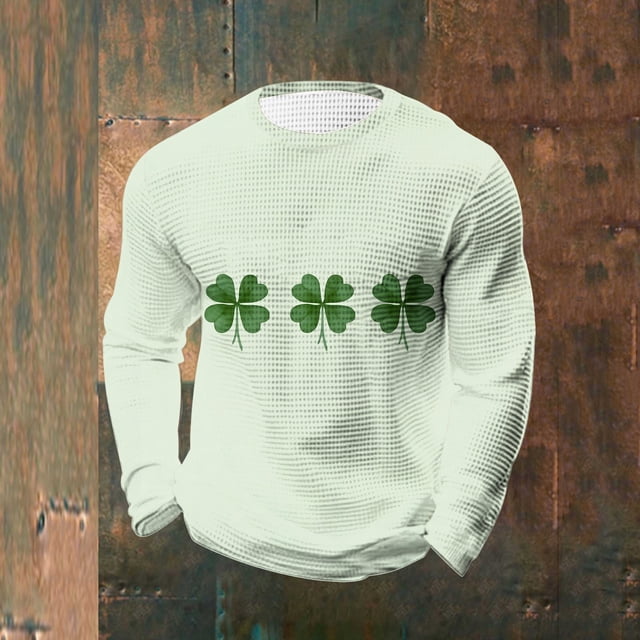 Ceisia Men's St. Patrick's Day Shamrock Waffle Knit Top | Long Sleeve Crew Neck Casual Tee Gifts