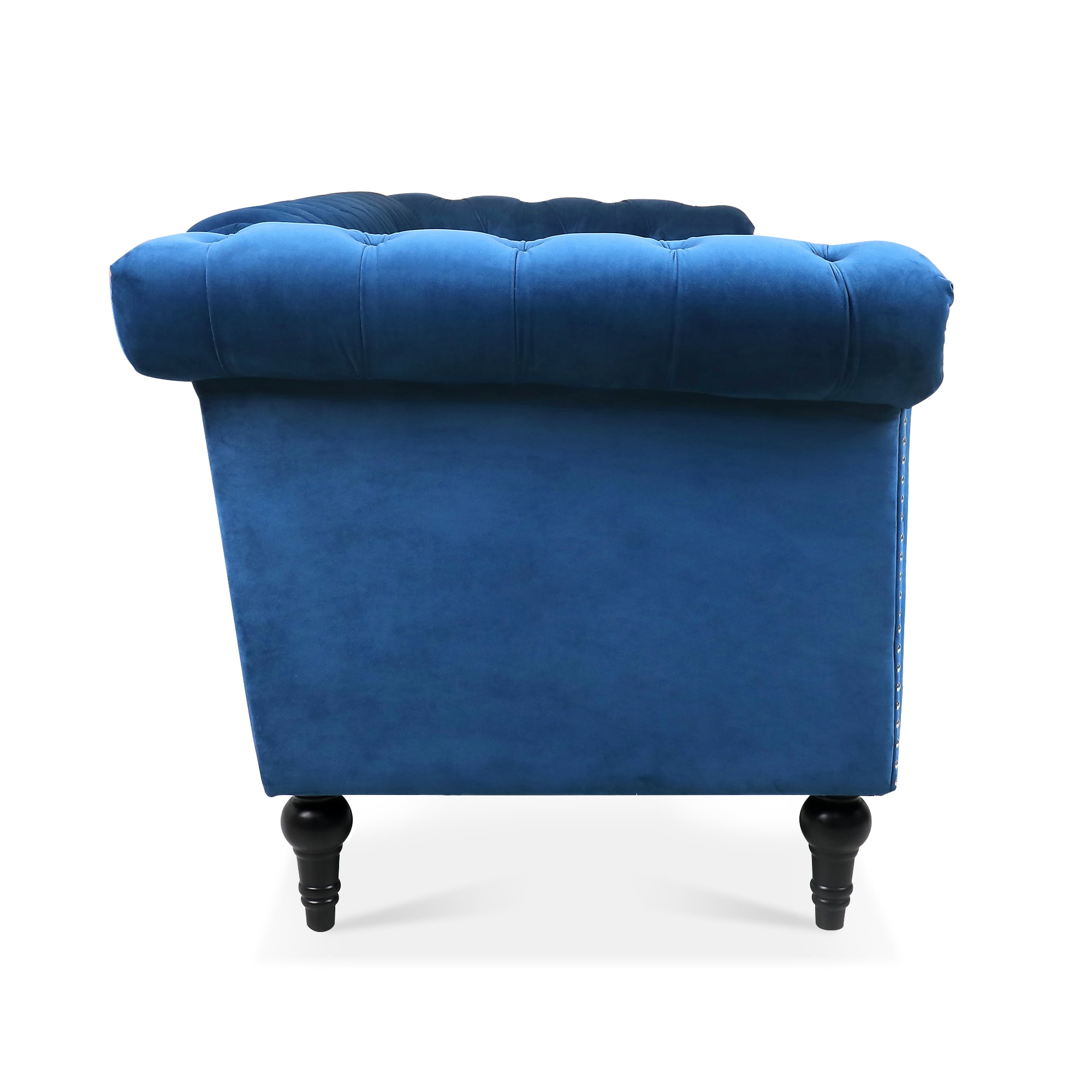 Kadyn 83.66 Inch Removable Cushion 3 Seater Sofa, Fabric Square Arm Fabric Sofa Couch with Silver Studs Trim, Blue Upholstered Upholstered Sofa for Living Room&bedroom