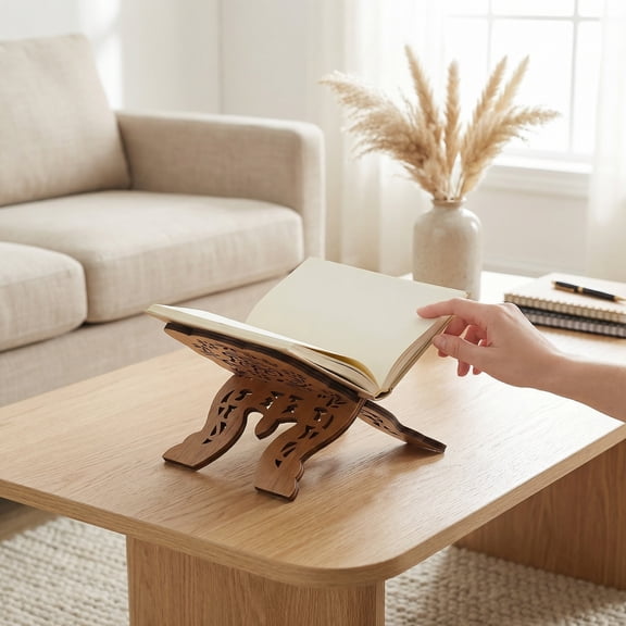 LOLIPPYY Multi-Functional Wooden Book Stand in Beige, Adjustable Reading Rack for Home, Library, and Office Use