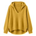 thumbnail image 4 of TZZQ V Neck Hooded Sweaters for Women Oversized Long Sleeve Chunky Knit Pullover Sweaters Soft Cozy Lightweight Warm Fall Winter Jumpers Cute Casual Streetwear Knitted Crochet Hoodies Yellow S, 4 of 9