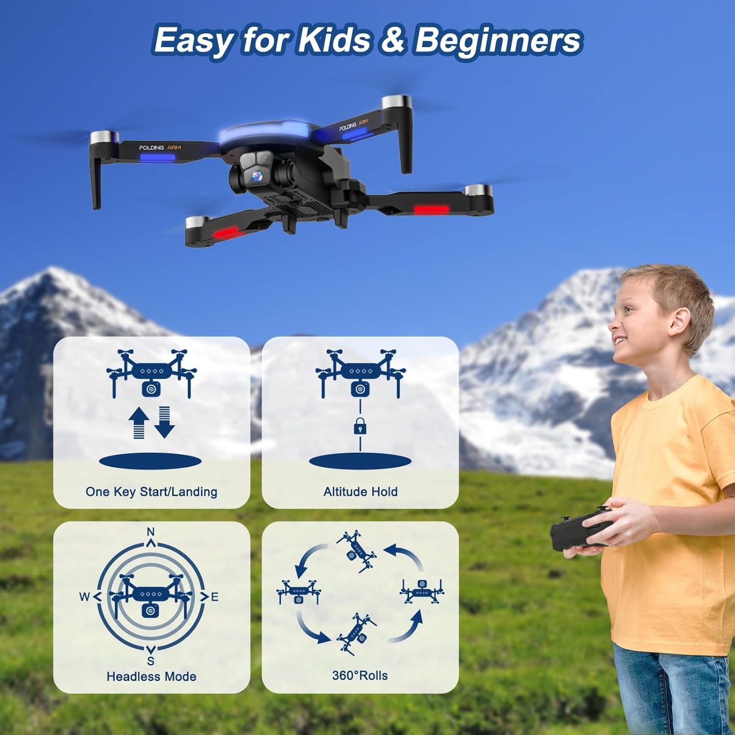 Babyltrl Drone with 1080P HD Dual Camera for Adults Kids,Wifi FPV Foldable RC Quadcopter with 2 Batteries for 35 Mins Flight,Brushless Motor,Toys Gifts for Beginner