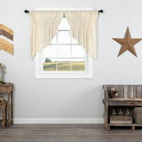 VHC Brands Tobacco Cloth Collection Farmhouse Kitchen100% Cotton Country Window Curtains-Fringed Prairie Swag Pair, 2 pc Set, Natural