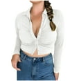 thumbnail image 1 of AherBiu Crop Tops for Women Trendy Long Sleeve Ruched Collared Button up Shirts Slim Tight Going out Tops, 1 of 7