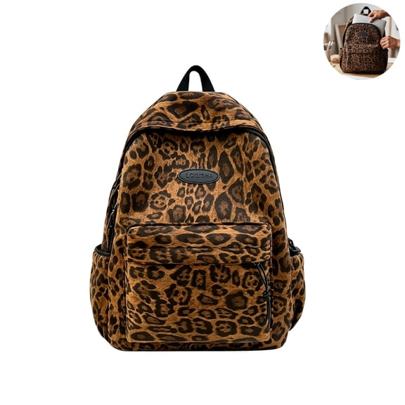 Large Capacity Backpack, School Backpack, Teen Leopard Print Backpack, Vintage Casual Lightweight Daypack for Travel Commute