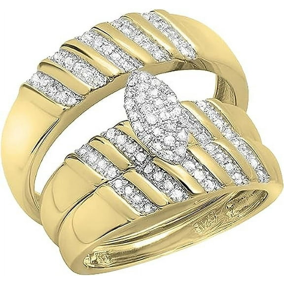 beryl_creation 2.55 Ct Round Cut White Diamond Wedding Engagement Band Trio Ring Set 925 Sterling Silver 14K Yellow Gold Plated For Unisex -5.5