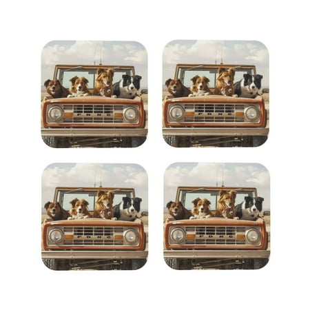 

Leather Coasters with Heat-resistant for Drinks Dogs Road Trip Adventure Cup Coasters Cup Pad Mat for Tabletop Protection Coffee Table Office Desk and Housewarming Gift