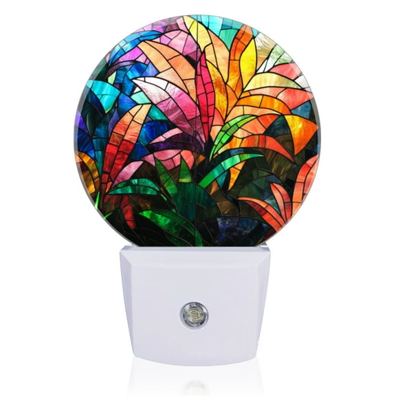 LED Night Lights Lamp with Dusk to Dawn Sensor, Stained Glass Style Leaves Night Light Plug Into Wall for Kids Room, Bedroom, Bathroom, Kitchen, Hallway