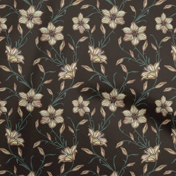 oneOone Polyester Spandex Brown Fabric Floral Quilting Supplies Print Sewing Fabric By The Yard 56 Inch Wide