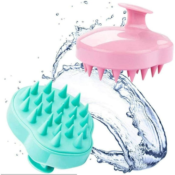 Shampoo Brush, Wet and Dry Manual Head Scalp Massager Brush, Soft Silicone Bristles Care Comb, Easy to Use for Hair Types of Curly Girls, Men, Kids and Pets, Pack of 2