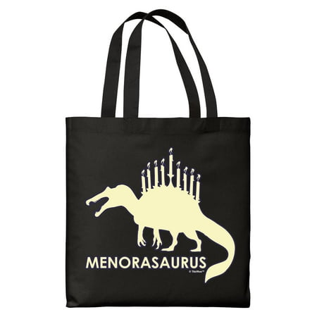 ThisWear Hanukkah Candles Hanukkah Menorah-Saurus Black Canvas Tote Bag