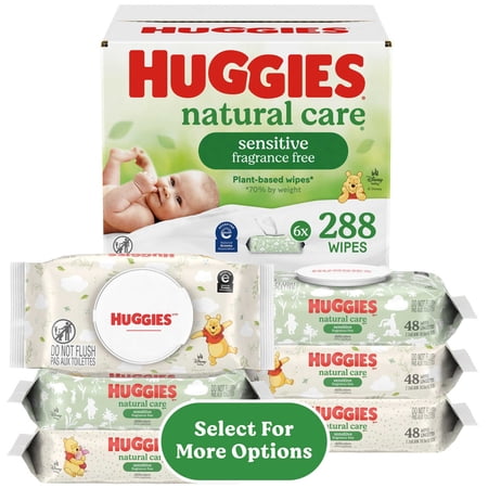 Huggies Natural Care Sensitive Baby Wipes, Unscented, 6 Pack, 288 Total Count (Select for More)