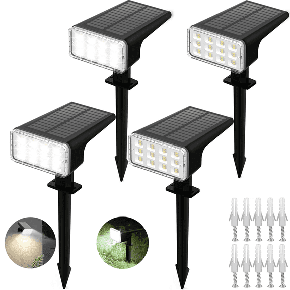 VOCOO Solar Powered Adjustable Spot Lights, 24 LED Outdoor Landscape Lighting with Ground Stake & Wall Mount