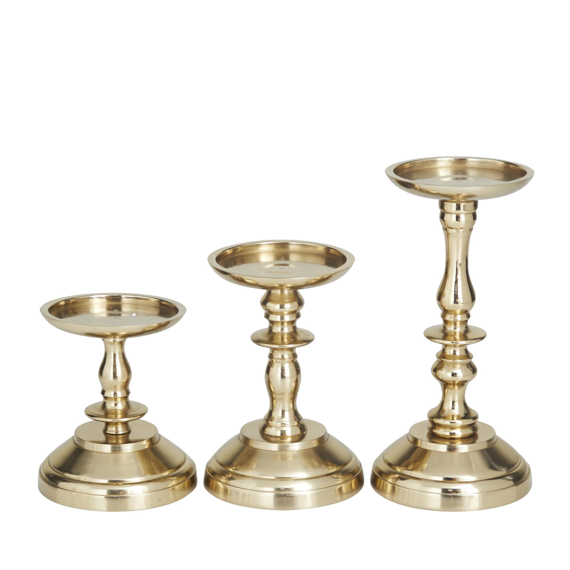 DecMode 3 Candle Gold Aluminum Metal Pillar Candle Holder, Set of 3