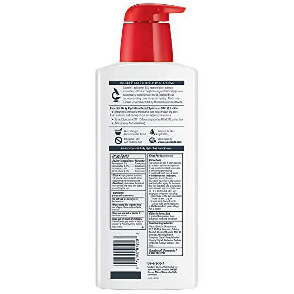 Eucerin Daily Hydration Lotion with SPF 15 - Broad Spectrum Body Lotion for Dry Skin - 16.9 fl. Oz. Pump Bottle (Pack of 3)