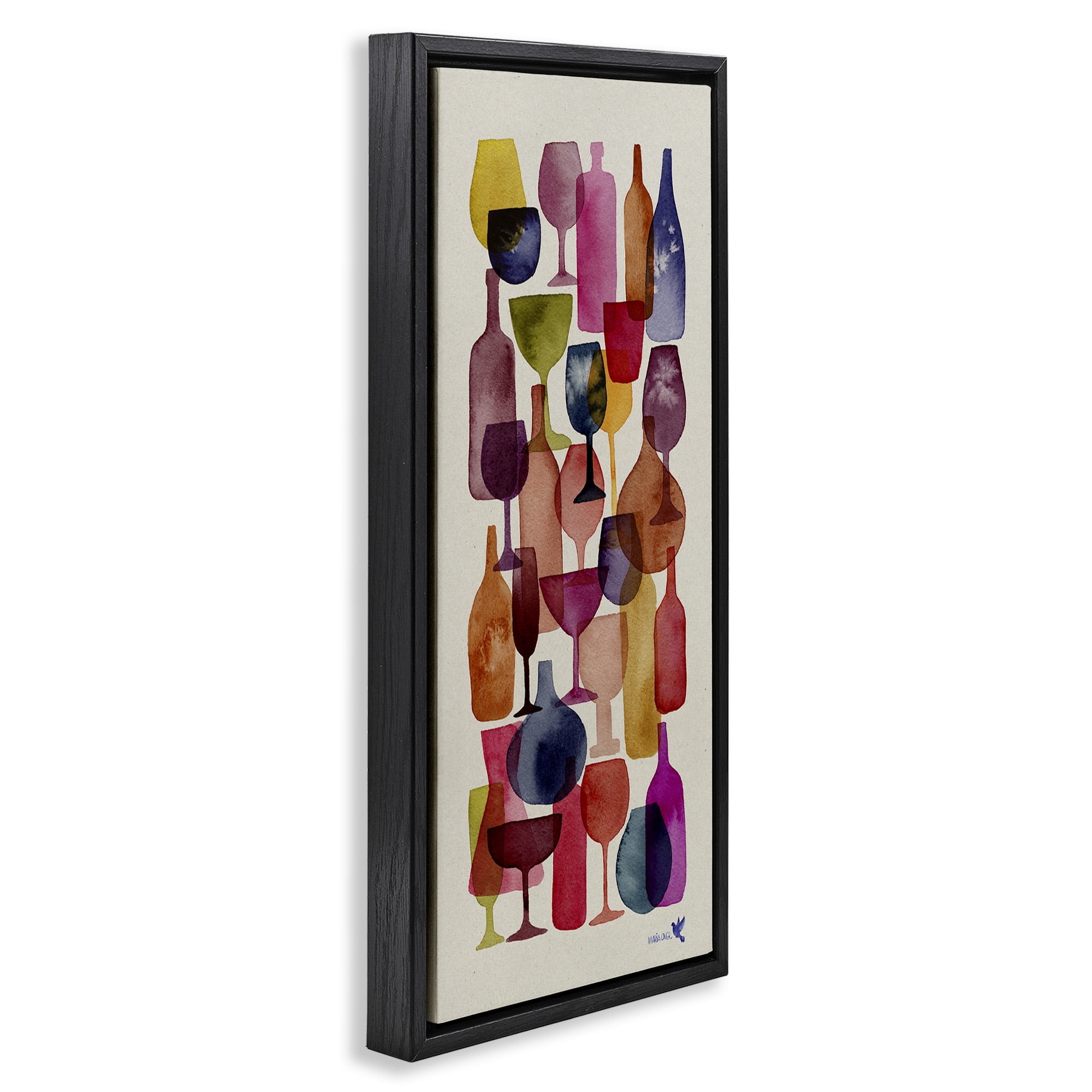 Stupell Industries Layered Wine Glasses Painting Food & Beverage Painting Black Floater Framed Canvas Art Print Wall Art, 15 x 31