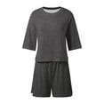 thumbnail image 3 of Women's Summer Pajama Set - 100% Cotton Solid Color Sleepwear, Loose Fit Short Sleeve & Shorts Lounge Set,for Size S, 3 of 6