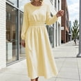 thumbnail image 2 of GUACER Striped Midi Dresses for Women Crewneck Long Sleeve Smocked Waist A-Line Casual Dresses for Lounge Vacation, 2 of 8