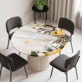 thumbnail image 2 of Yellow Floral Spring Round Fitted Tablecloth with Elastic Edge, Waterproof Table Cloth Table Cover for 36"-44" Tables, Summer Rustic Botanical Vintage Wood Tablecloths for Dining Picnic Outdoor, 2 of 9