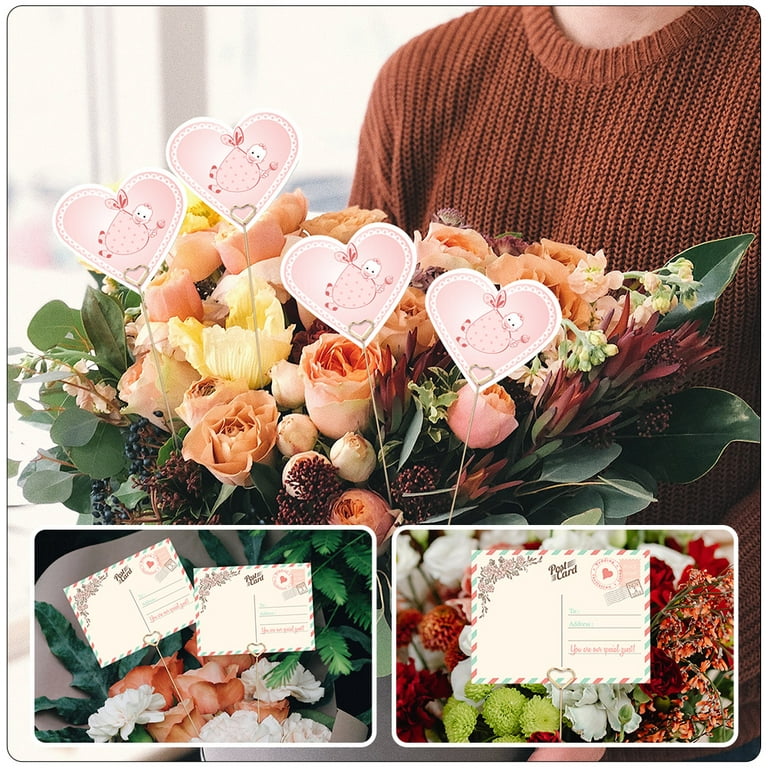 60pcs Heart Shape Floral Picks Bouquet Card Holder Stick Floral Card Picks Flower Picks