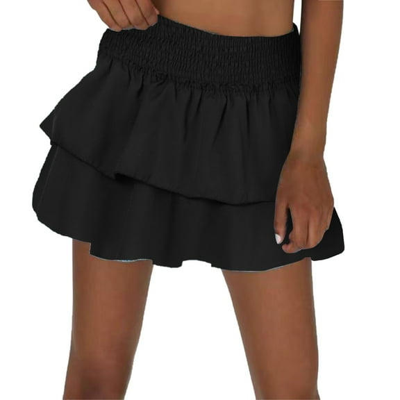 Baqcunre Skirts for Women Women's Pleated Skirt Peplum Print Fashion Floral Short Skirt Pleated Skirts for Women Mini Skirt Black L(Hot)