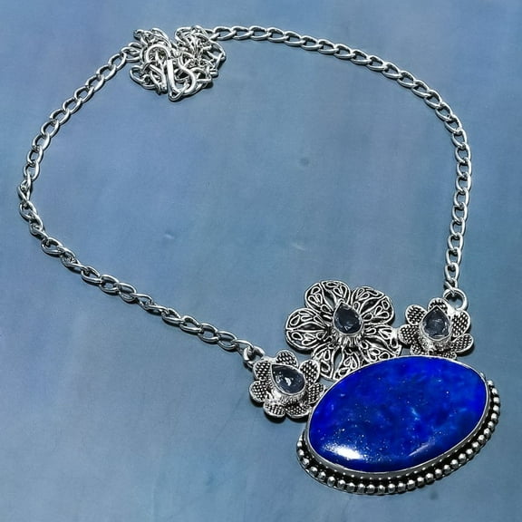 Lapis Lazuli, Iolite 925 Sterling Silver Jewelry Necklace 18"