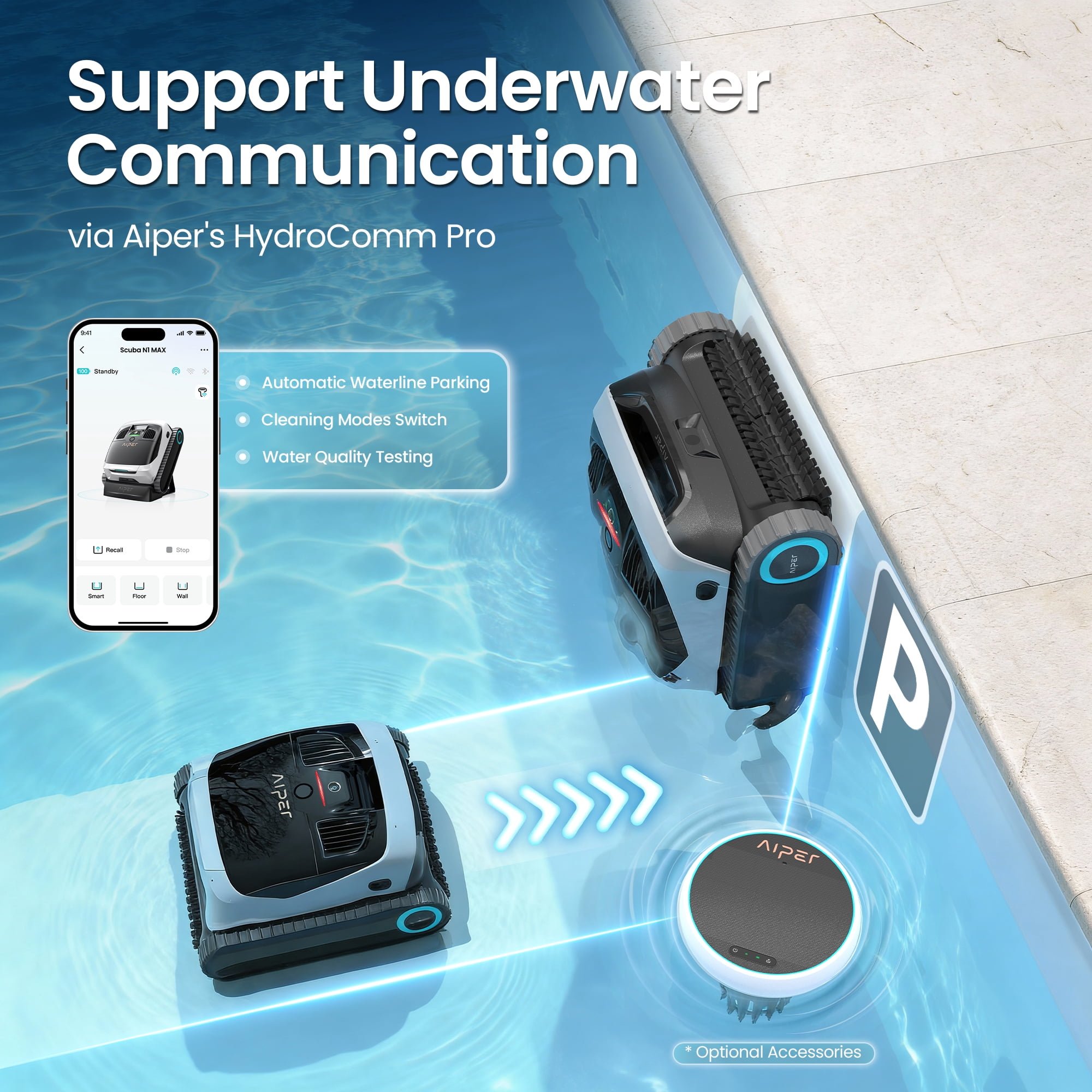 Aiper Scuba N1 Max Automatic Pool Cleaner, Cordless Robotic Pool Cleaner w/ 6600 GPH Dual-Jet Suction, Smart Parking & App Control
