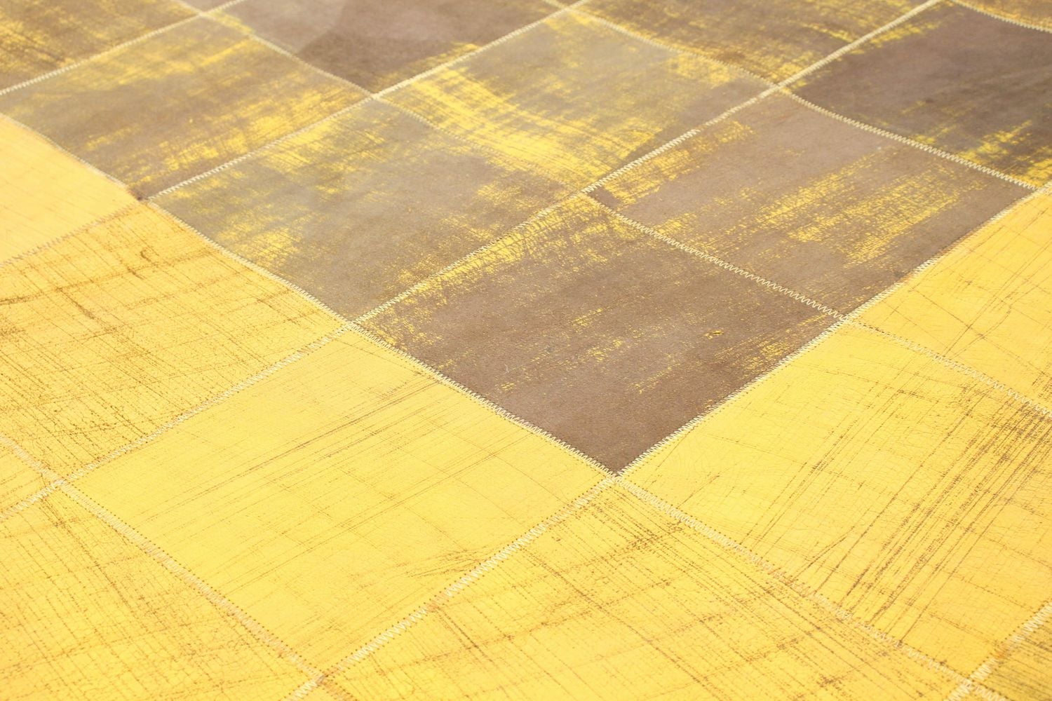 ECARPETGALLERY Tapis Fait à la Main pour Salon, Salle à Manger et Chambre à Coucher Contemporain Collection Patchwork en cuir 5'0" x 8'0" en Jaune