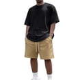 thumbnail image 2 of Domuza Mens Summer 2 Piece Tracksuit Crew Neck Tee Tops and Plain Shorts Vacation Workout Shirts Sets Khaki XL, 2 of 5