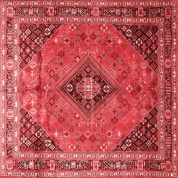 Ahgly Company Indoor Square Medallion Red Traditional Area Rugs, 3' Square