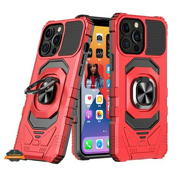 Xpression Cover for Cricket Ovation 3 Armor Hybrid Stand Ring Hard TPU Rugged Protective [Military-Grade] Magnetic Car Ring Holder Phone Case - Red