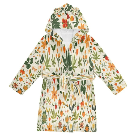 FORMRS Niños Bathrobe Unisex Hooded Robe Soft Plush Pajamas Sleepwear, Size 2-3T, Leaves Pattern