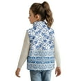 thumbnail image 2 of Xoenoiee Blue Rose Floral Print Vest Zip Up Jacket Sleeveless Stand Collar with Pockets Toddler Girls Fleece Vest Fall Winter Warm Outerwear, 4T, 2 of 7