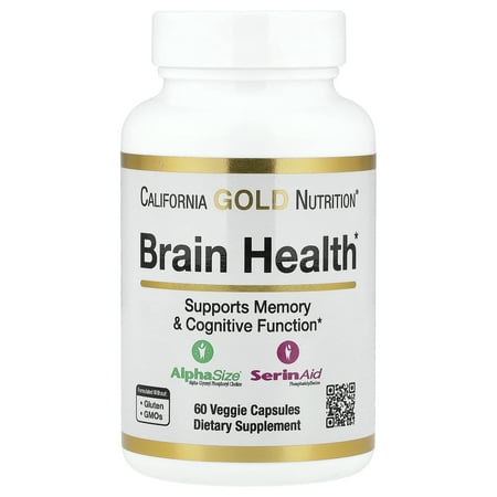 California Gold Nutrition Brain Health with Alpha-Glycerophosphorylcholine, Calcium, Phosphorus and Phosphatidylserine, 60 Veggie Capsules