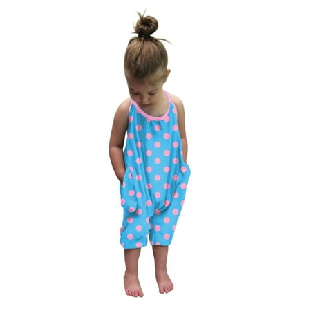 

Yubatuo Toddler Girls Baby Kids Jumpsuit Dot Print Strap Romper Summer Outfits Blue 100