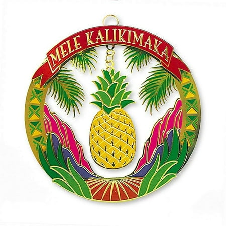 Christmas Pineapple - Hawaiian Tropical Fruit Pineapple Mele Kalikimaka Metal Christmas Ornament