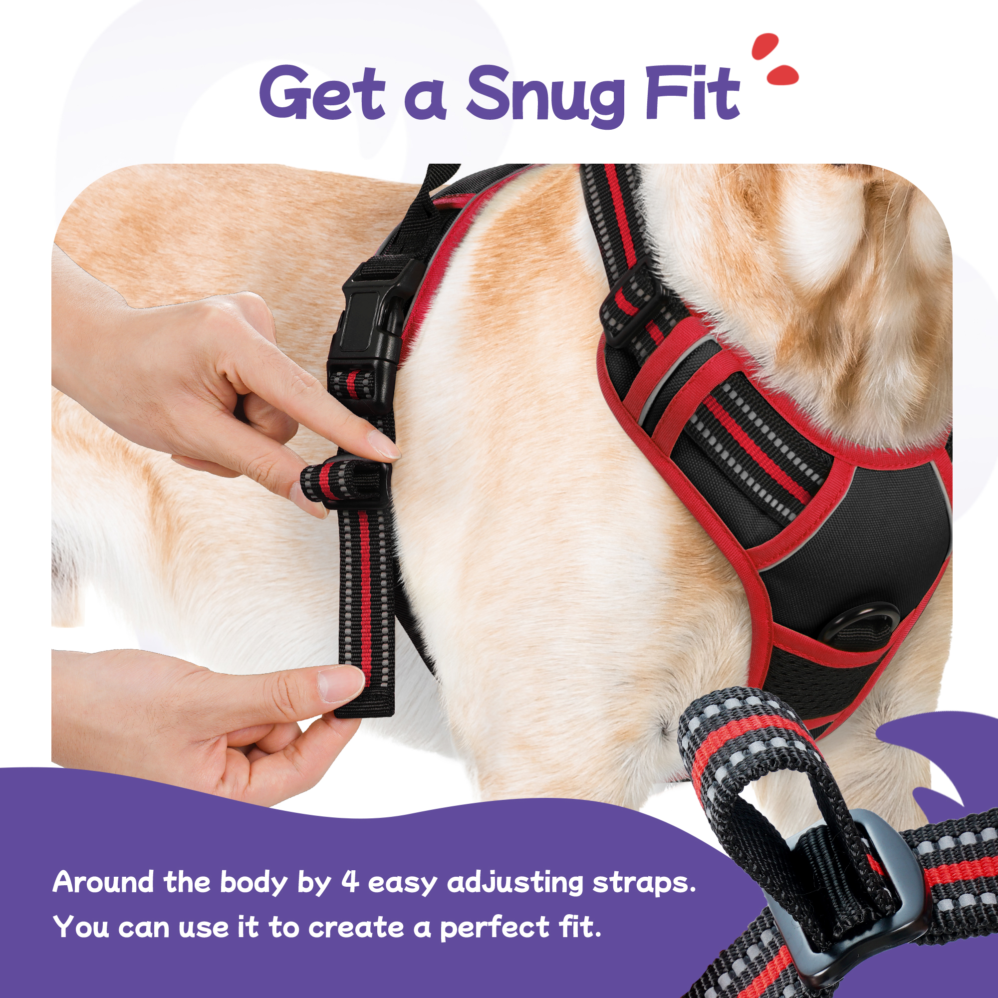Pigo No-Pull Dog Harness, XS, Black & Red with Handle photo 4