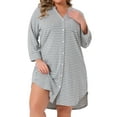 thumbnail image 2 of DARING DIVA Women's Plus Size Button Down V Neck 3/4 Sleeve Nightgown 1X Gray, 2 of 7