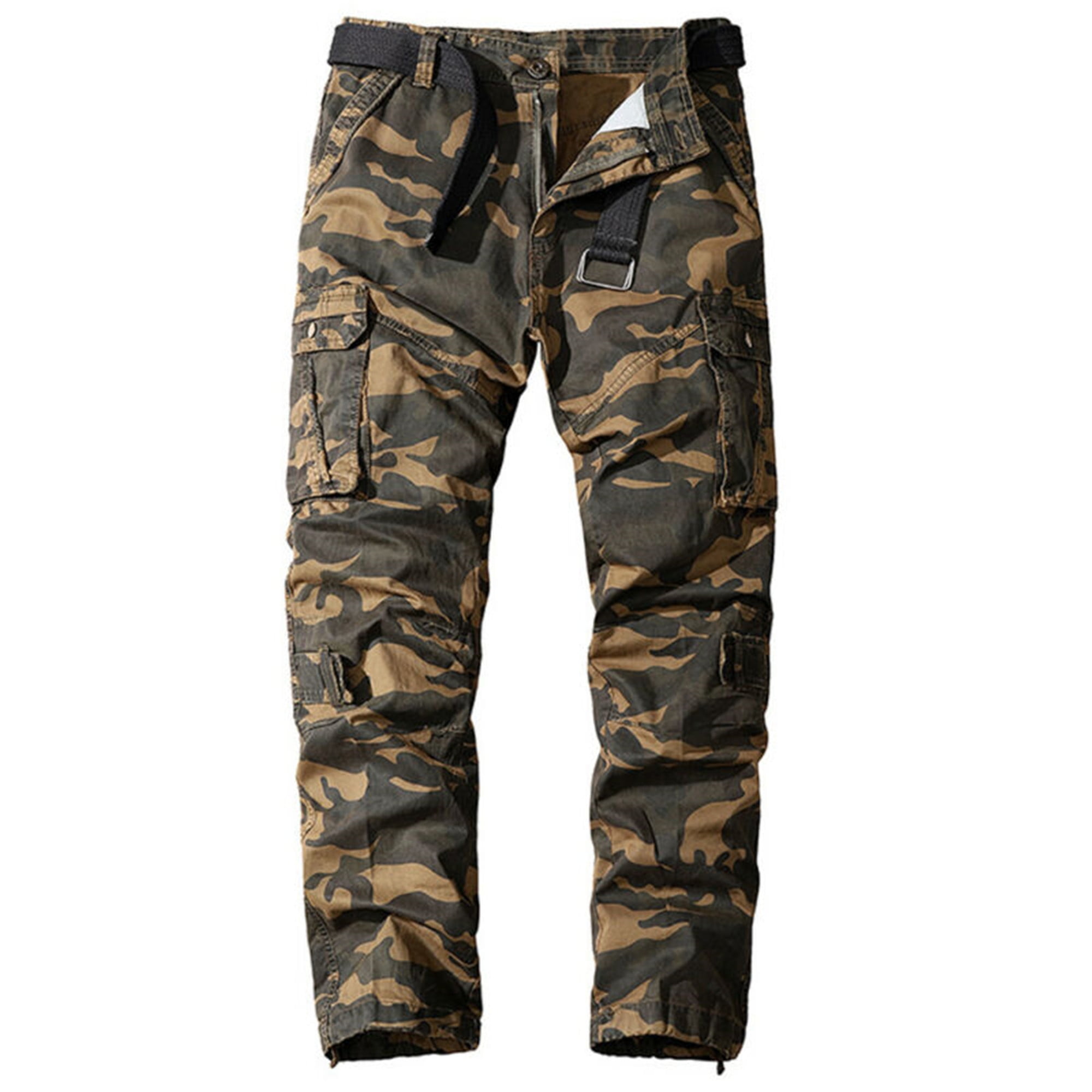 Mens Fishing Camo Casual Army Cargo Combat Work Pants Straight Leg Long Trousers 