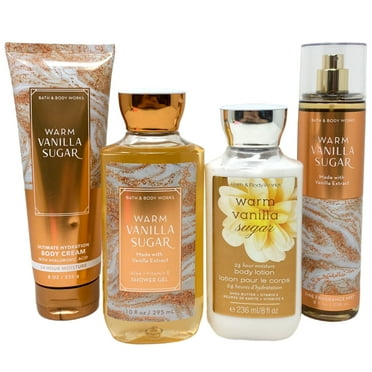 Bath and Body Works Warm Vanilla Sugar 4 Piece Gift Set - Includes Fine Fragrance Mist, Ultimate Hydration Body Cream, Body Lotion, and Shower Gel
