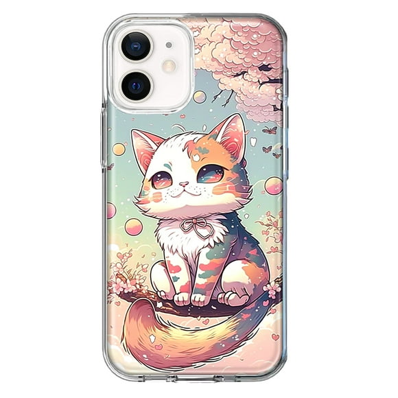 MUNDAZE Apple iPhone 11 Shockproof Clear Hybrid Protective Phone Case Kawaii Manga Pink Cherry Blossom Cute Cat Cover