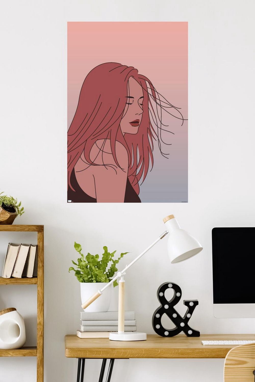 Hand Drawn Woman With Blowing Hair Wall Poster, 22.375" x 34"