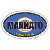 Mankato City Minnesota State Flag | MN Flag Blue Earth County Oval State Colors Bumper Sticker Car Decal 3x5 inches