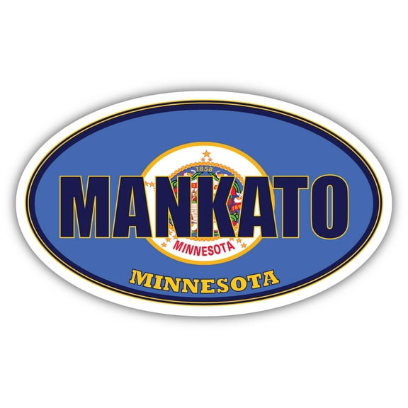 Mankato City Minnesota State Flag | MN Flag Blue Earth County Oval State Colors Bumper Sticker Car Decal 3x5 inches