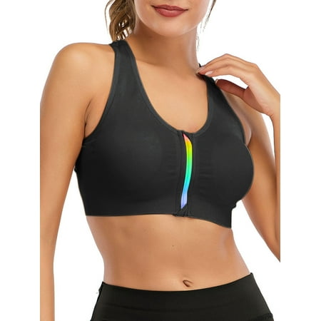 

SHCKE Women s Racerback Yoga Bras Zip Front Sports Bra Wireless Active Sport Bras Workout Bras with Pads Wirefree Padded Workout Gym Yoga Bra for Women