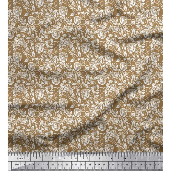 Soimoi Polyester Crepe Fabric Leaves & Floral Artistic Fabric Prints by Yard 52 Inch Wide